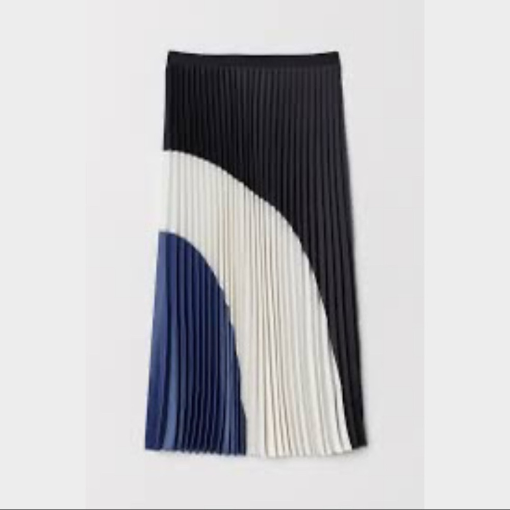 H&M Pleated Midi Skirt (Blue/White/Black)
